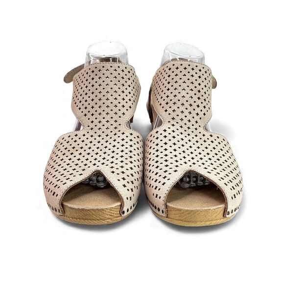 Dansko Women's Teagan Peep Toe Heeled Sandals Size 42 Slingback Vintage Beige - Picture 2 of 12